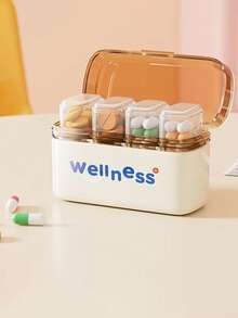 1pc Portable 4-Slot/7-Slot Weekly Pill Box With Lid, Dust-Proof Long Transparent Storage Box. Perfect For Outdoor, Travel Storage Of Pills, Vitamins And Medications (English Letters On Sticker Part Randomly Colored) - Multicolor - View 12