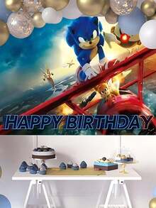Sega 主題卡通背景布，150*210cm。適用於生日週年慶祝派對裝飾、戶外用餐、生日派對用品、情人節、感恩節、新年和生日派對裝飾用品背景布 - 多色 - 查看 10