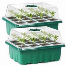 1个重型种子发芽盘，育苗盘，多功能园艺和家居维护工具，绿色植物花盆（适用于多肉植物），带保湿罩和托盘/户外12格套装，适用于蔬菜、花卉和香草种子繁殖系统，室内外均可使用。 - 12孔 - 查看 2