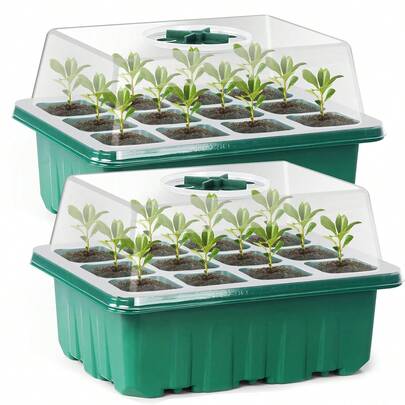 1pc Heavy Duty Seed Starter Tray, Seedling Box, Multi-Functional Gardening And Maintenance Household Artifact, Green Plant Flowerpot Succulent, With Humidity Dome And Base/Outdoor Kit Of 12 Cells, Used For Breeding Systems Of Vegetable, Flower, And Herb Seeds, Suitable For Outdoor/Indoor Use