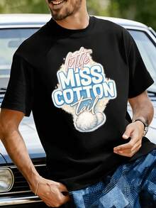 Maglietta grafica Little Miss Cotton Tail in morbido cotone, girocollo, vestibilità ampia, comoda, stile street hip-hop - nero - Visualizzare 1
