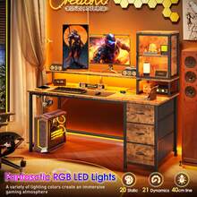 EnHomee 55"Gaming Desk Computer Desk With Power Outlets, Modern Desk Table Home Office Desk Vanity Table With Storage & Ergonomic Monitor Stand - View 6