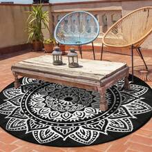 Boho Round Outdoor Rug For Patios 5Ft/6Ft/8Ft, Waterproof Round Outdoor Picnic Rug Lightweight Portable Plastic Straw Rug,Deck Carpet For Backyard Camping Porch - Black/White - View 11