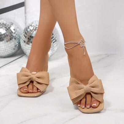 Women's Square Toe Butterfly Decor Sandals, Slip-On High Heel Sandals For Vacation, Party, All Season