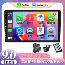 9英寸1DIN车载MP5播放器，支持CarPlay、Android Auto、蓝牙、收音机、触摸屏、倒车影像、FM收音机、屏幕镜像和方向盘控制 - 不含方向盤控制器和後視攝像頭 - 查看 2