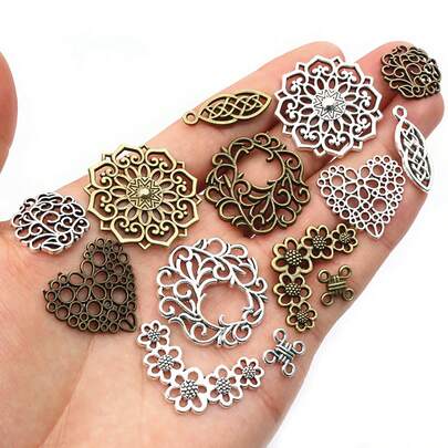 10-50pcs Boho Vintage Flower Charms Connector Pendants Alloy Metal DIY Crafts Jewelry Making Accessories Findings