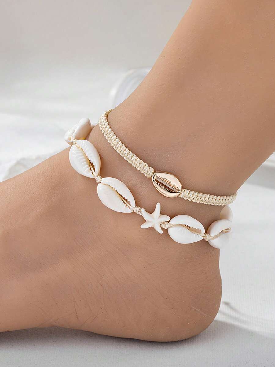 2 chiếc vòng chân dệt nhiều màu sắc có thể điều chỉnh. - Nhiều màu - Xem 1