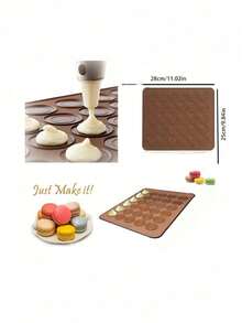 Tấm lót nướng bánh Macaron bằng silicon 30/48 ô, kèm 5 đầu phun kem trang trí, dễ vệ sinh và tái sử dụng, khay nướng chống dính dùng cho bánh quy, bánh cupcake trong lò nướng gia đình. - Cà phê nâu - Xem 4