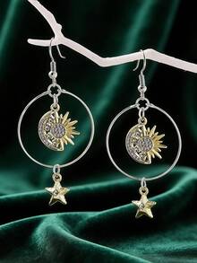 1 Đôi bông tai thời trang thanh lịch đính pha lê hình ngôi sao, mặt trăng, mặt trời, phù hợp cho phụ nữ đeo hàng ngày, dự tiệc và các dịp lễ hội. - Nhiều màu - Xem 8