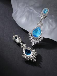 1 Pair Luxurious Jewelry Style Copper Inlaid Cubic Zirconia Water Drop Dangle Earrings, Suitable For Evening Gowns, Weddings, Parties - Drop Earrings - View 7