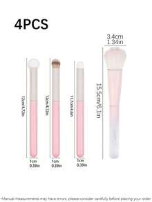 4件套可爱粉色化妆刷套装，包括遮瑕刷、散粉刷、唇刷、粉底刷，柔软尼龙刷毛，易于清洗，适合化妆新手和女生。 - 粉色 - 查看 10