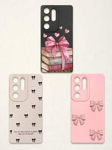 3pcs Bowknot Phone Cases, Soft TPU Full Coverage Anti-Drop Cases With Precise Cutouts, Featuring 3D Rhinestone Bowknot, Healing English Slogan, Hand-Painted Heart Pattern, Suitable For IPhone & Galaxy, Great Gift For Birthday, Holiday, Best Friends - Multicolor - View 47