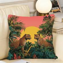 1PC,Jungle - Leopard Theme, Vivid Cushion Covers With Tropical Floral Elements. All - Seasons Suitable, (Pillow Inserts Not Included). - Multicolor - View 14