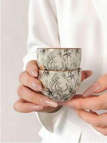 1/2/4/6件套陶瓷茶杯，复古家用及客用茶杯，功夫茶杯，红茶杯，水杯，浓缩咖啡杯，礼品杯，适合日常使用、聚会、派对 - 彩色 - 查看 9