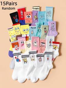 SpongeBob SquarePants 5/10/15 Pairs Random Bulk Pack Fun Novelty Crew Socks, Kawaii Cartoon Character Socks - Multicolor - View 9
