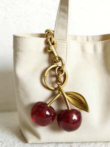1pc Large Cherry Shaped Crystal Pendant Keychain, Sparkling Cherry Charm Keychain With Hook, Shiny Resin And Metal Accessories, Suitable For Women Wallets And Bags - Multicolor - View 3