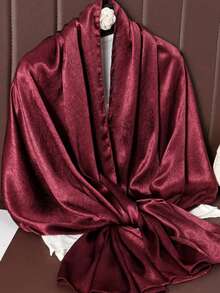 1pc Women's Solid Color Bohemian Smooth Satin Scarf, Casual Autumn Shawl & Sun Protection Headscarf, Ideal For Daily Wear,Beach,Holiday - Dark Red - View 3