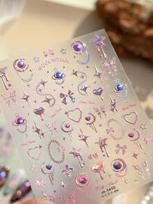 1 Stück 5D Magisches Mädchen Stern Mond Handgemachte Nagel Sticker, süßer cooler Stil Laser Liebe Edelstein Nagel Accessoires, einfach anzubringen, selbstklebend DIY dekorative Nagel Accessoires, unverzichtbar für Nageltechniker, geeignet für Mädchen und Frauen als beste Nagelpflege-Produkte - Verschiedenfarbig - Übersicht 9