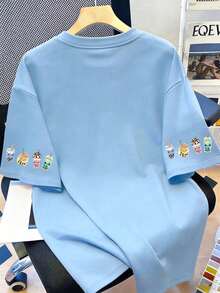 Women's Cute Bubble Tea Print Short Sleeve T-Shirt, Comfortable & Breathable, Casual Daily Wear For Summer - Baby Blue - View 3