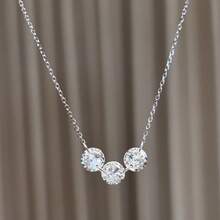 Fashionable Minimalist White Gold Plated Necklace With 3 Sparkling Zirconia Stones, Elegant Floating Pendant For Women - White Gold - View 5