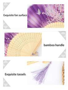 1PC Women Bamboo Folding Hand Fan, Butterfly Floral Handmade Fan With Tassel, Portable Chinese Dance Fan, Photo Prop, Wedding Party Gift Birthday Gift - Multicolor - View 9