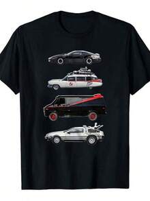 Unissex Algodão Puro 1pc SClassic Film Cars Casual Top Para Homens e Mulheres - Preto - Ver 5