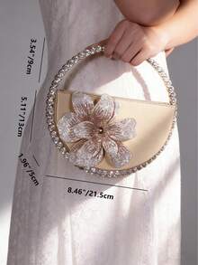 Round Diamond Hoop Leather Floral Handbag, Fashion Women's Evening Party Wedding Gift Clutch - Gold - View 6