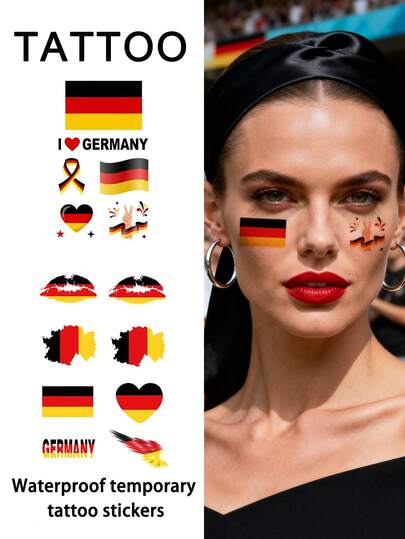 2 Stücke Flaggen Tattoo temporäre Tattoos Deutschland Fußball wasserfest schweiß fest für Frauen und Männer Gesicht Arm Taille Brust Bein Bauch Nacken Hand Finger Rücken für Tanzen Party Bühnenauftritte modernistische Körperkunst