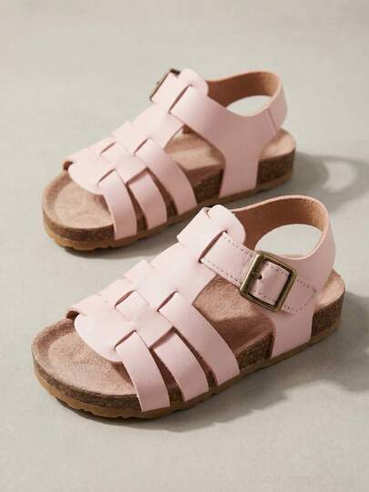 女童粉色凉鞋，带搭扣带和柔软软木鞋垫