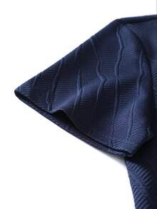 男士提花藏蓝色短袖T恤，复古圆领修身弹力休闲通勤百搭轻薄款，夏季款 - 藏蓝色 - 查看 6