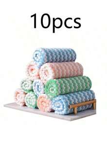 10 Counts Kitchen Dish Towels, Super Absorbent Washing Dishes Kitchen Towels, Soft Dish Rags For Drying Dishes Kitchen Cleaning Clothes, Random Color - 彩色 - 查看 10