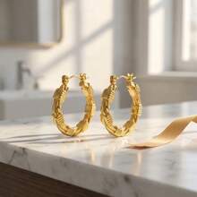 1 Pair Stainless Steel Striped Crescent Moon Shaped Earrings, Fashionable And Interesting Style, Suitable For Daily Wear, Commuting, Party, Gift - Multicolor - View 2