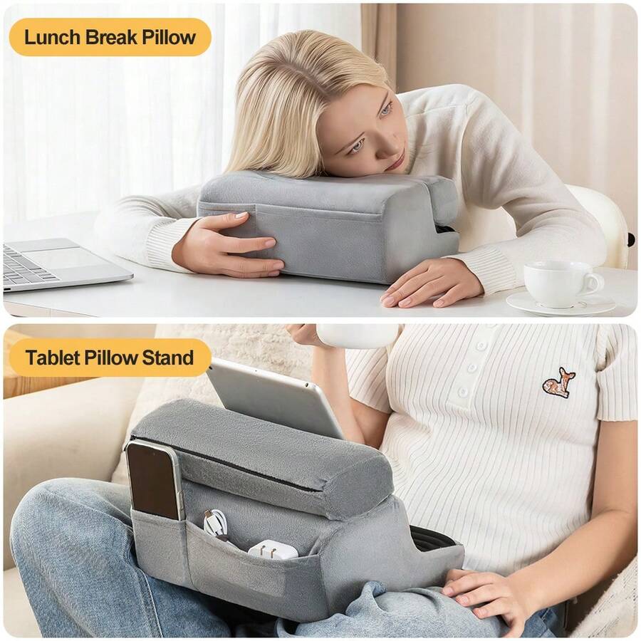 1 pieza Soporte multifuncional plegable para tableta, almohada de lectura con 4 ángulos ajustables, soporte para tableta/teléfono con bolsa de almacenamiento, almohada portátil para siesta para el hogar, la oficina, ver maratones, leer, viajar y talla grande - Negro - Ver 1