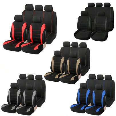 Classic Piped Design Car Seat Covers, Unisex, Multi-Color Options (2 Front Seats + 1 Rear Backrest Cover + 1 Rear Seat Cushion Cover + 5 Headrest Covers)