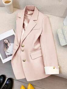 Áo khoác blazer cỡ lớn thanh lịch, áo khoác blazer cài nút kiểu dáng thường ngày sang trọng dành cho nữ màu hồng - Hồng - Xem 5
