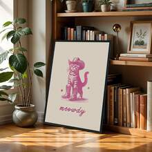 1 pieza Póster de lienzo sin marco vintage retro de vaquero vaquera gato, impresión de pintura al óleo con tema animal único y elegante del oeste salvaje, decoración rústica occidental para dormitorio, hogar, oficina, dormitorio, salón, adorno doméstico elegante y delicado - multicolor - Ver 2