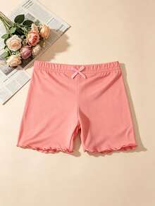 3pcs Celana Pendek Kasual Warna Polos untuk Anak Perempuan, Legging Minimalis dengan Hiasan Rumbai, Pakaian Sehari-hari yang Serbaguna - MultiWarna - View 5