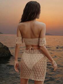 Bộ đồ hai mảnh gợi cảm dành cho nữ, gồm áo crop top khoét lưng và chân váy ngắn ôm sát, thích hợp cho kỳ nghỉ biển, kiểu dáng thời trang và tối giản. - Màu Khaki - Xem 6