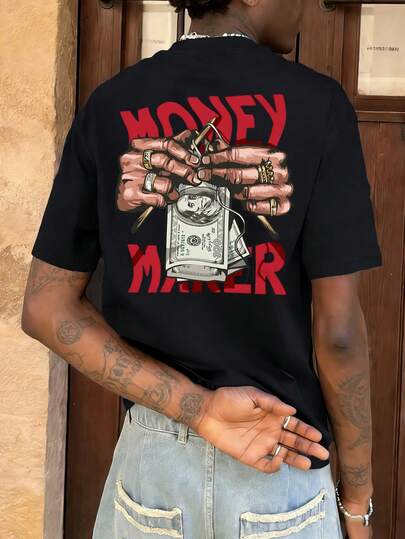  FRACTYR 男士夏季休闲街头风宽松简约印花圆领短袖T恤