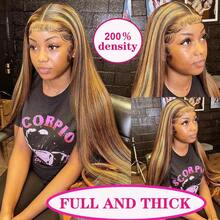 Hightlight 4/27 Wig Human Frontal Hair 200% Density 13X4 HD Lace Front Wigs Pre Plucked HD Lace Front Wig 5x5 Wear And Go Glueless Pre Cut Lace For Women Straight Wigs Bone Straight Blended Hair With Baby Hair 28Inch - S4/27 - View 9