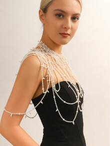 1pc Handcrafted Elegant Multi-Layer Bead (Imitation) Pearl Bridal Shawl Tassel Body Chain Accessory, Suitable For Daily, Party, Prom, Commute, College And Occasions, Valentine's Day, Mother's Day Gift,Festival,Birthday - White - View 6