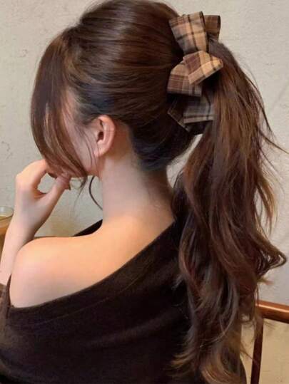 1 chiếc kẹp tóc ruy băng kẻ caro nâu kiểu cổ điển, phụ kiện tóc cá sấu mùa thu/đông mới dành cho nữ, kẹp tóc ruy băng nhiều lớp, kẹp tóc búi xoắn hình quả chuối, kẹp cá sấu, kẹp tóc, kẹp cài tóc, phụ kiện tóc nữ, kẹp tóc