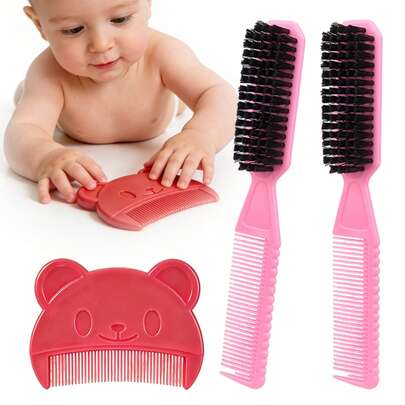 Conjunto de 3 peças: Pente plano em formato de urso, escova de cabelo para bebê, pente 2 em 1 para pentear e desembaraçar os cabelos de bebês e crianças.