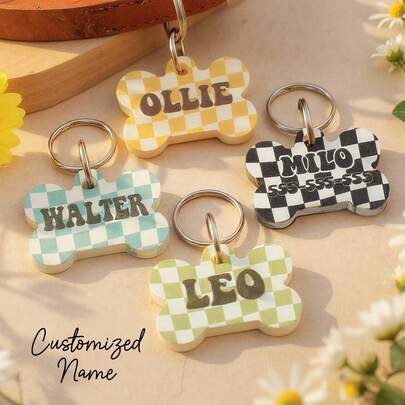 Customized Vintage Plaid Dog Tag, Customized Name, Dog ID, Bone-Shaped Dog Tag, High-Quality Pet Collar, Personalized Vintage Dog Tag, And Various Color Options - The Best Choice For Dog Gifts. These Accessories Come In A Variety Of Styles, Including Fashionable, Colorful, Vintage, Cute, And Minimalist, Suitable For Anniversaries, Birthdays, And Other Occasions. Also Available Are Customized Pet Collars, Leashes, And Harnesses., Baby Shower Gift