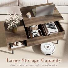 Wooden Coffee Table Lift Top Coffee Table with Large Hidden Compartment and Ample Storage Shelf Lift Tabletop Dining Table for Living Room Home Small Space Grey - Gris - Ver 7