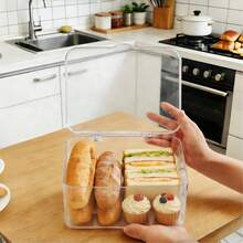 1 pieza Caja de pan de acrílico transparente de gran capacidad, caja de almacenamiento de frescura de pan moderna y minimalista con tapa abatible, caja de almacenamiento de pasteles transparente, adecuada para pan, donas, croissants, etc., caja de almacenamiento de alimentos de cocina que ahorra espacio - Ver 8