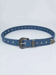 1pc New British Style Alloy Buckle Rivet Chain Canvas Denim Retro Girl Belt - Multicolor - View 8