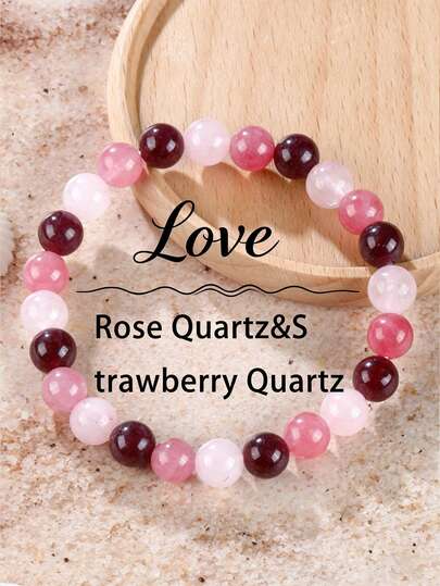 YAUKIA 1Pc Elegent Natural Crystal Bracelet,Rose Quartz&S Trawberry Quartz Beaded Bracelets For Women,Stretch Jewelry,Amplify Intentions Of Love, Protection,Ideal For Daily Wear