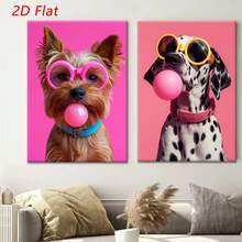 3 piezas Gafas de moda con diseño inspirado en animales, lienzos con arte de pared de perros, impresión HD con opción de marco, decoración de arte pop colorido, decoración moderna colorida diseñada para amantes de los perros - Multicolor - Ver 7