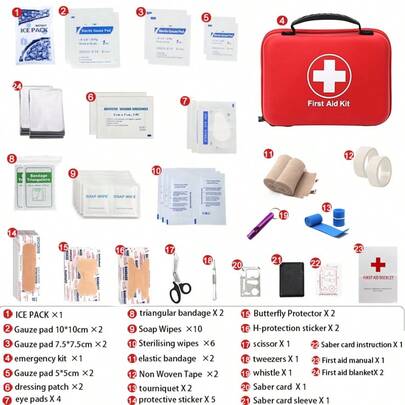 56 pièces Trousse de premiers soins d'urgence portable, sac médical de survie compact pour la maison, la voiture, le camping et les activités de plein air